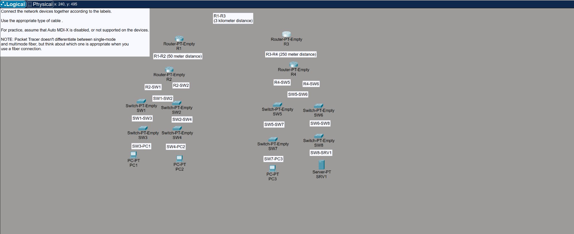 Packet Tracer topology before cabling — all devices unconnected