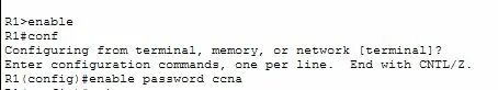 Setting the enable password to &lsquo;ccna&rsquo;