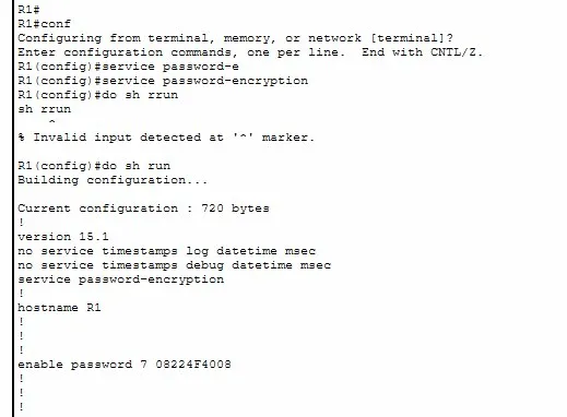 service password-encryption applied — show run now shows type 7 hash