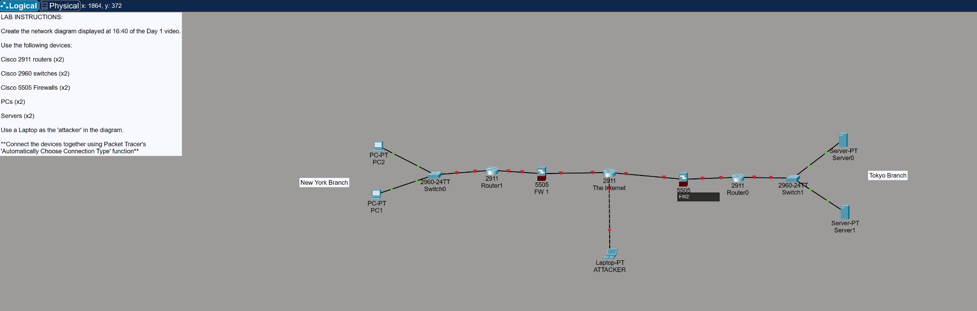 Day 01 lab completed — full network with both branches connected