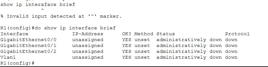 show ip interface brief showing all interfaces unassigned and administratively down