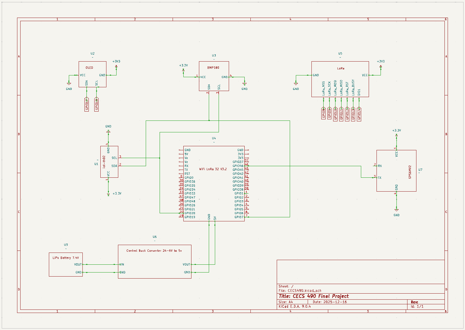 KiCad schematic for the CECS 490 final project