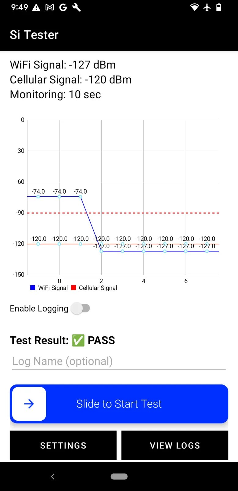 Test pass result